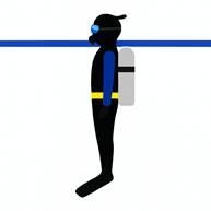 Vertical diver in the water floating at eye-level